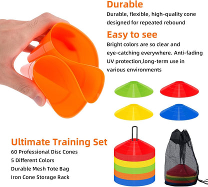 60/120 Pack Agile Soccer Cones with Portable Bags &amp; Brackets,Sports Cones,cones for sports training，soccer cones for training，soccer training equipment，Agile Soccer Cones Used for Football Training